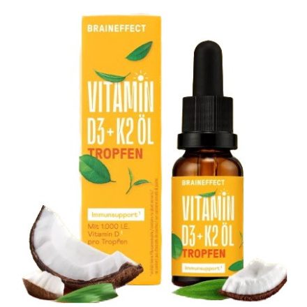 BRAINEFFECT Essentials Vitamin D3+ olaj, D3- és K2-vitamin értékes MCT olajban oldva 20ml