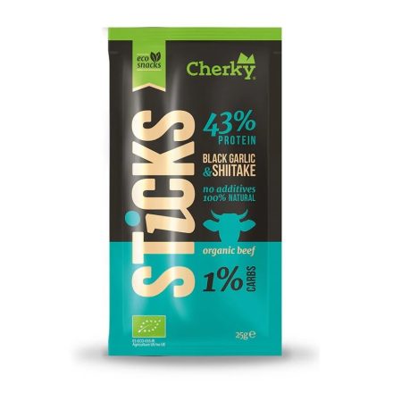 CHERKY ÖKO · Marhapálcika · FEKETE FOKHAGYMA & SHIITAKE GOMBA 25g