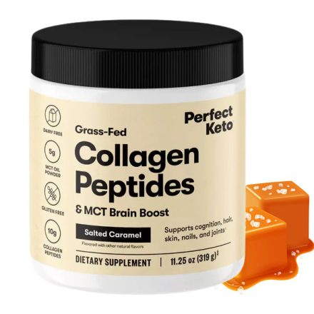 PERFECT KETO marha kollagén peptidek & MCT – Sós karamella ízű Agyserkentő formula 319g