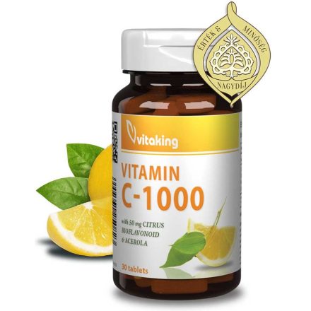 Vitaking C-vitamin 1000mg Bioflavonoiddal, Csipkebogyóval és Acerolával (30 db)